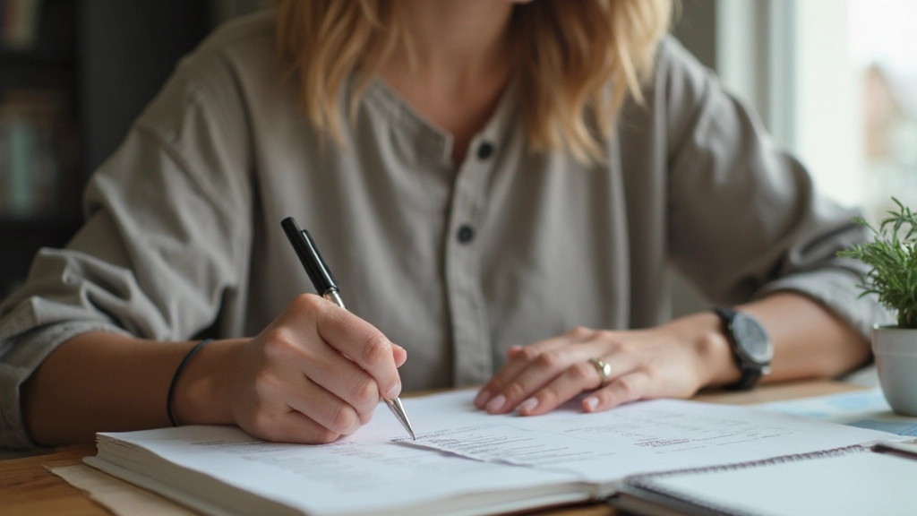 Osoba zapisująca plan budżetowy w notatniku z wykresami finansowymi, planując budowanie funduszu awaryjnego