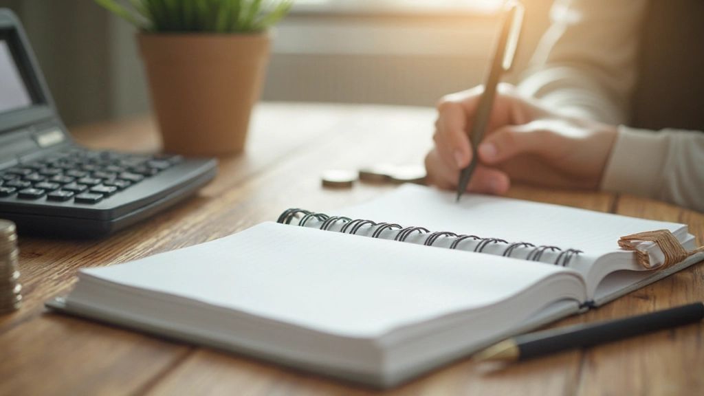 Biurko z notesem, ołówkami i kalkulatorem do obliczeń finansowych